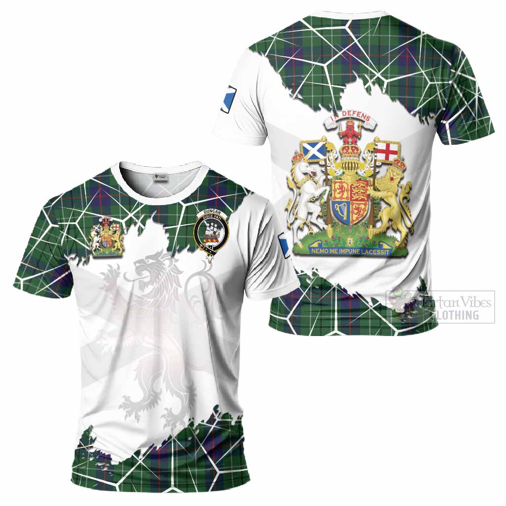 Duncan Tartan T-Shirt with Family Crest and Lion Rampant Grunge Style