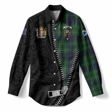 Duncan Tartan Women Casual Shirt New Zealand Pattern Unique Zipper Stylized