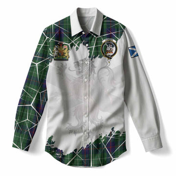 Duncan Tartan Women Casual Shirt with Family Crest and Lion Rampant Grunge Style