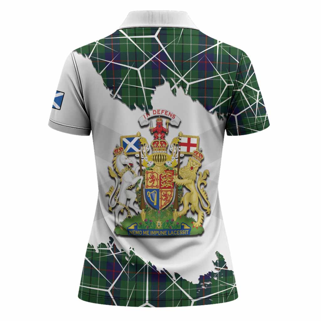 Duncan Tartan Women Polo Shirt with Family Crest and Lion Rampant Grunge Style