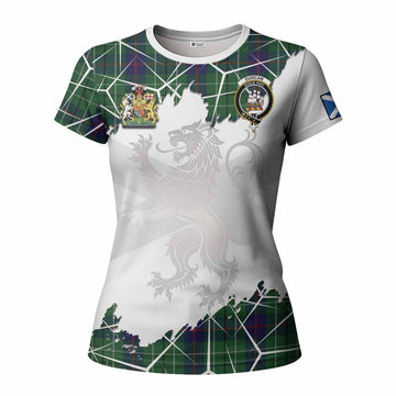 Duncan Tartan Women T shirt with Family Crest and Lion Rampant Grunge Style
