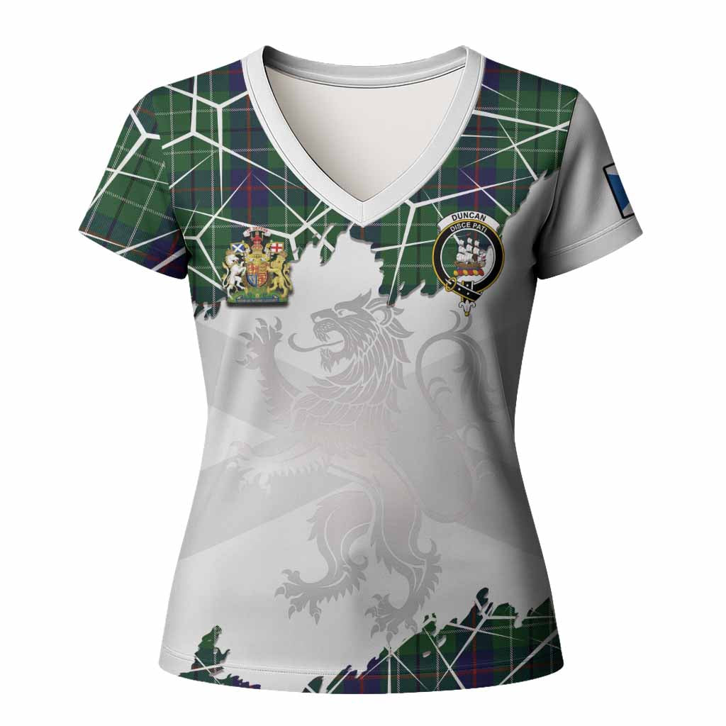 Duncan Tartan Women T shirt with Family Crest and Lion Rampant Grunge Style
