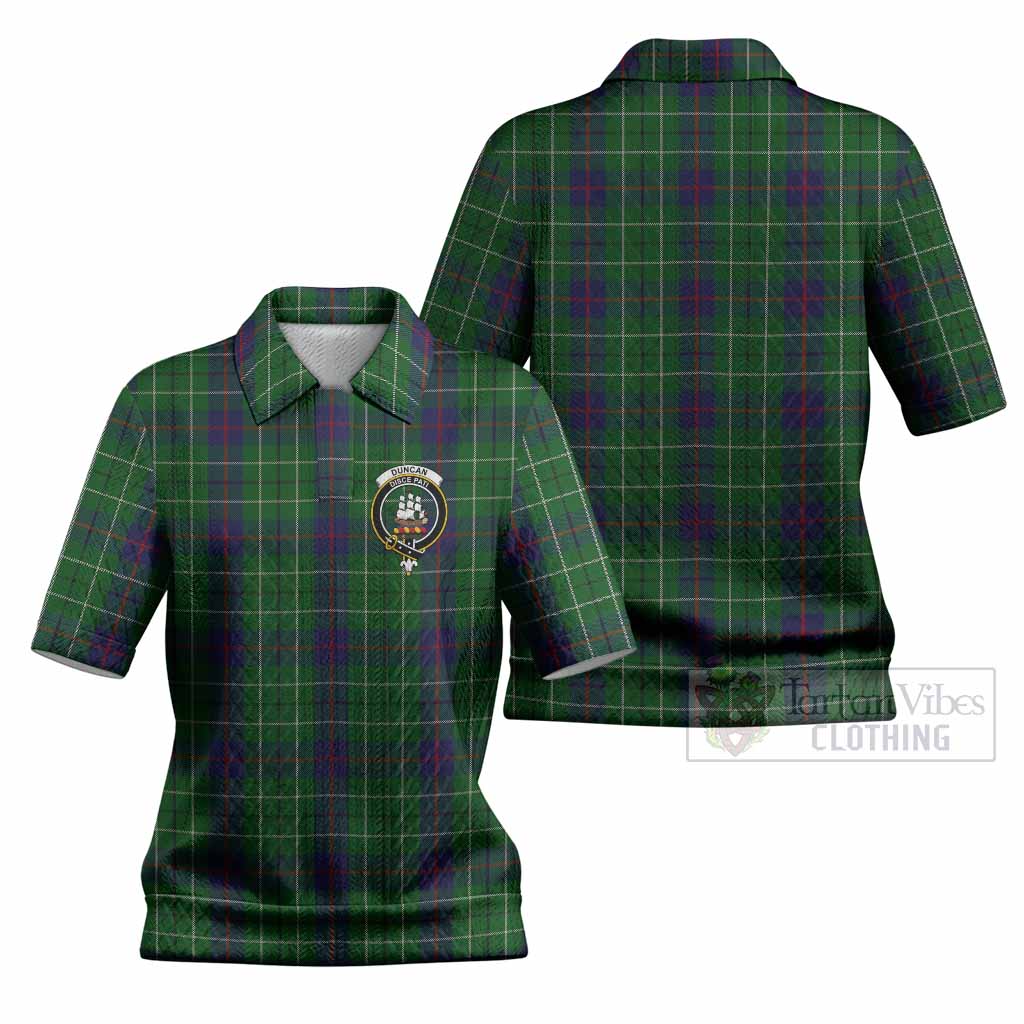 Duncan Tartan Women’s Polo Sweater Top with Family Crest