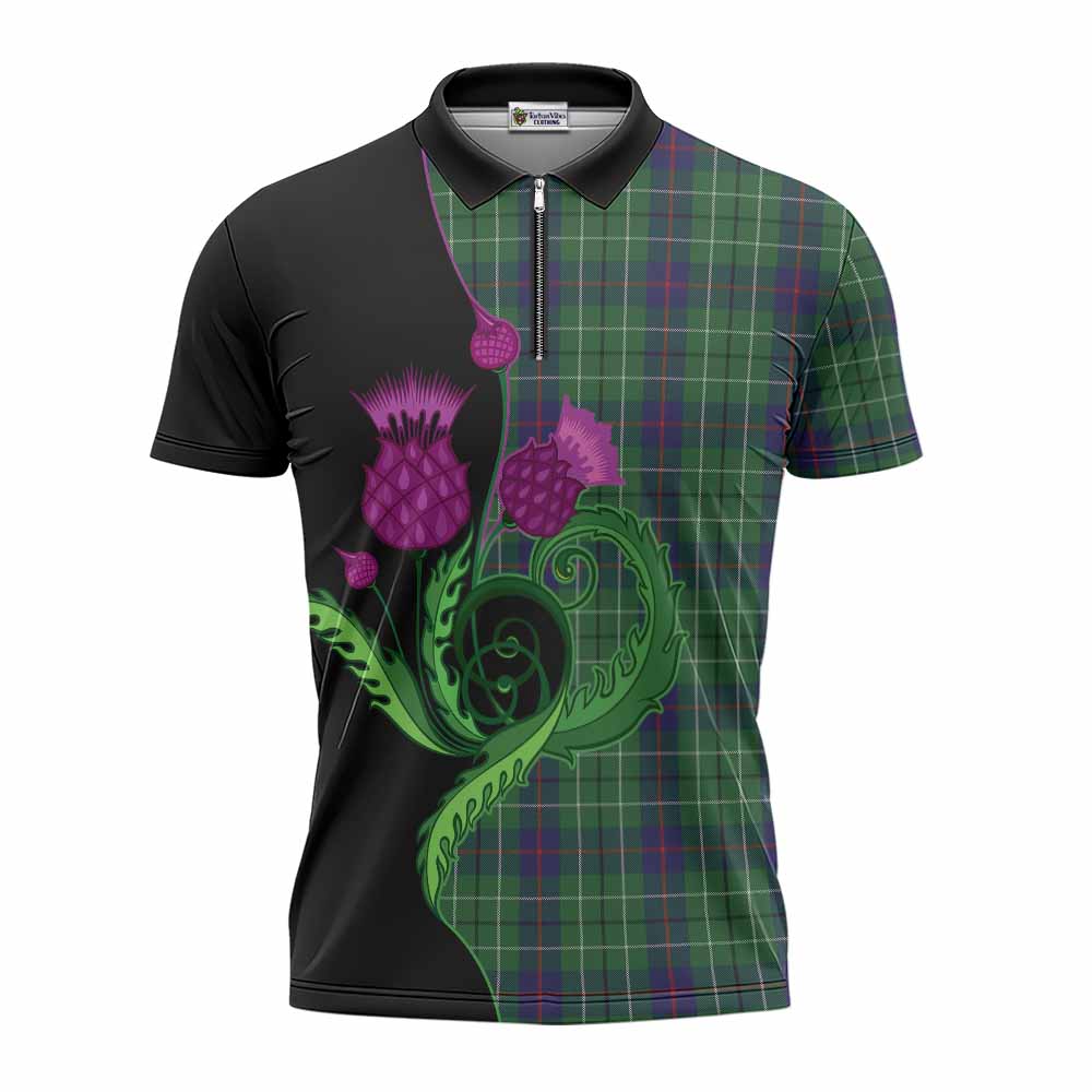 Duncan Tartan Zipper Polo Shirt Traditional Scottish Thistle