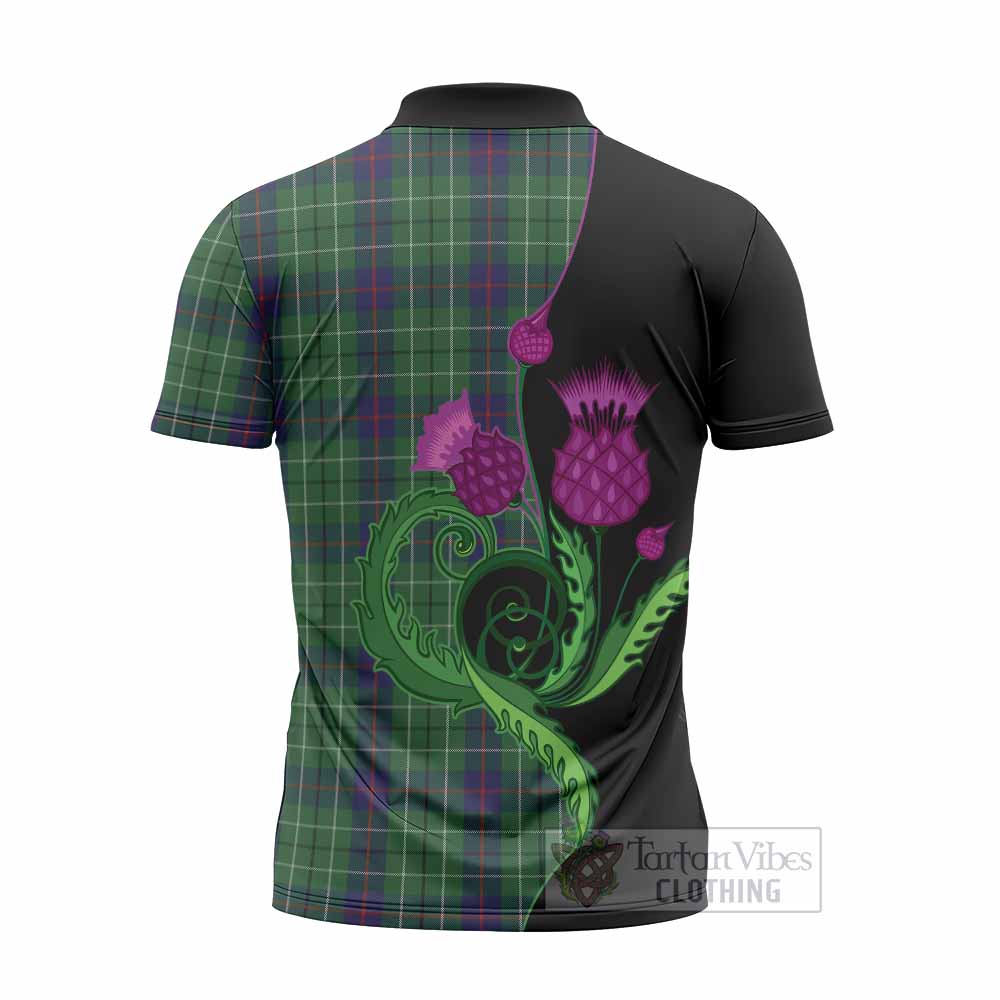 Duncan Tartan Zipper Polo Shirt Traditional Scottish Thistle
