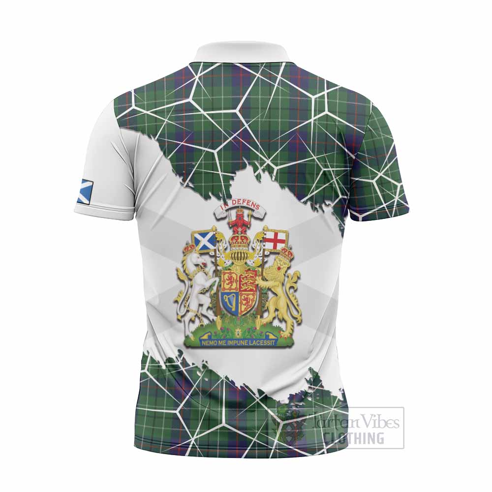 Duncan Tartan Zipper Polo Shirt with Family Crest and Lion Rampant Grunge Style
