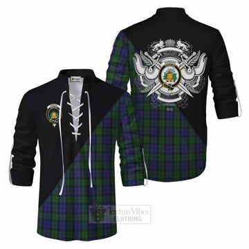 Dundas Tartan Ghillie Kilt Shirt with Family Crest and Military Logo Style Men - Tartan Vibes Clothing
