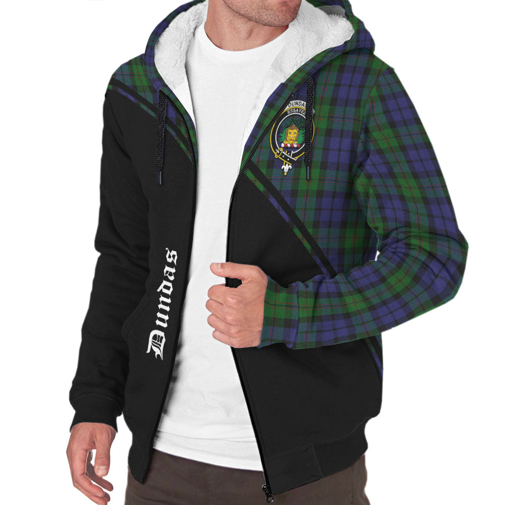 Dundas Tartan Sherpa Hoodie with Family Crest Curve Style Unisex - Tartan Vibes Clothing