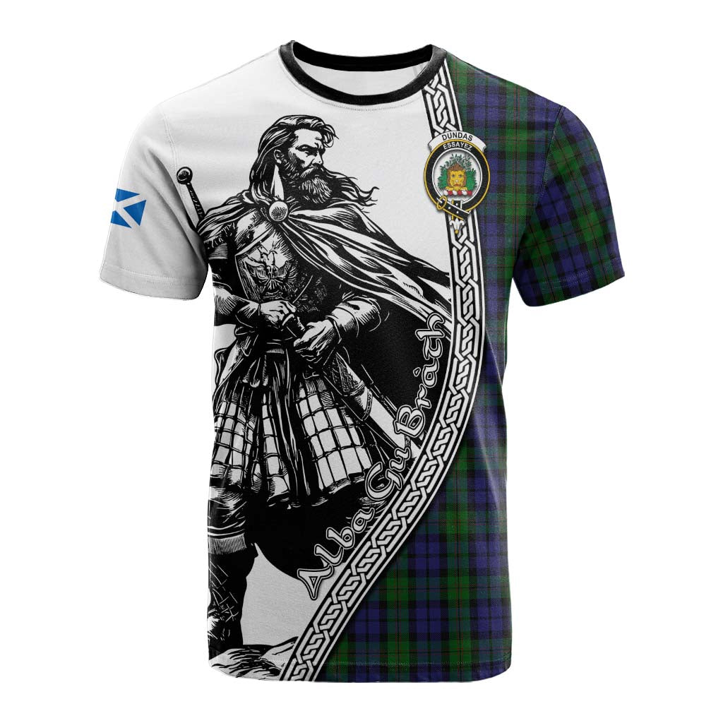 Dundas Tartan Clan Crest Cotton T-shirt with Highlander Warrior Celtic Style Kid's Shirt - Tartan Vibes Clothing
