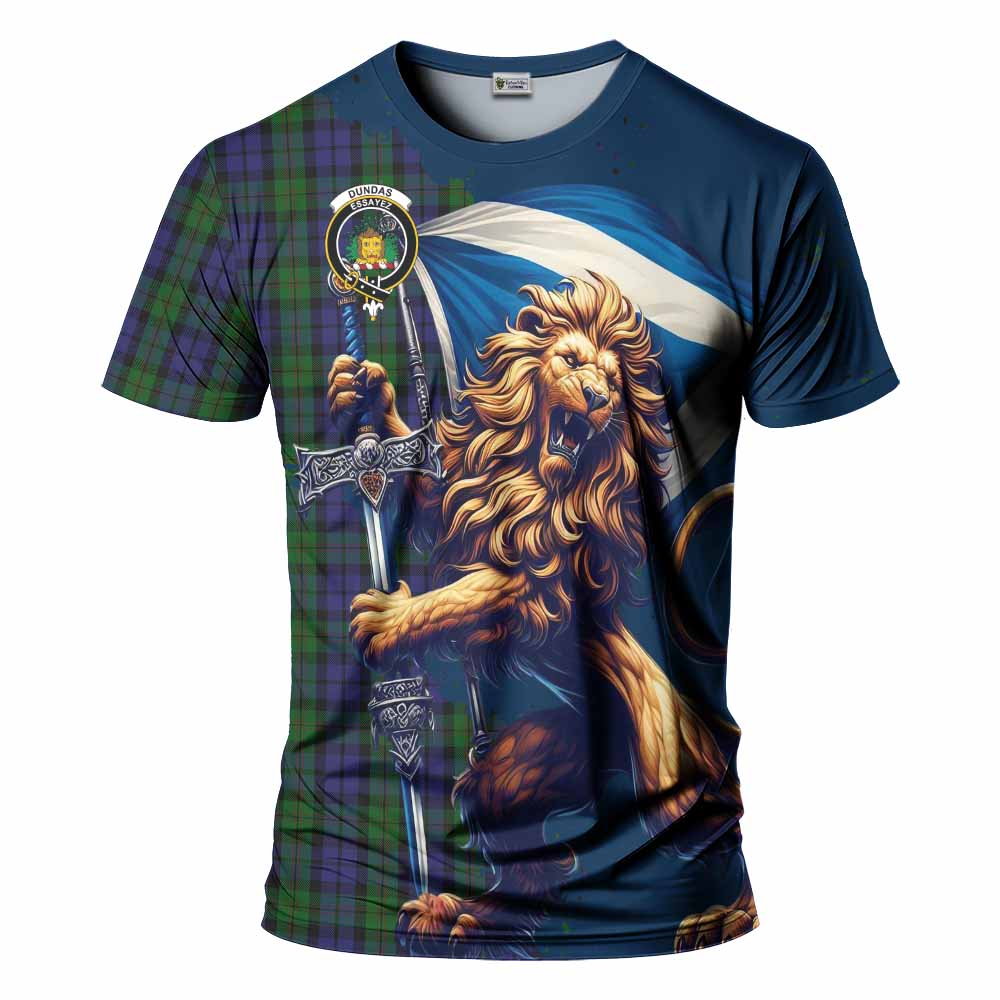 Dundas Tartan Family Crest T-Shirt with Scottish Majestic Lion Kid's Shirt - Tartan Vibes Clothing