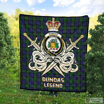 Dundas Tartan Quilt with Clan Crest and the Golden Sword of Courageous Legacy Super King Quilt 91" x 110" - Tartan Vibes Clothing