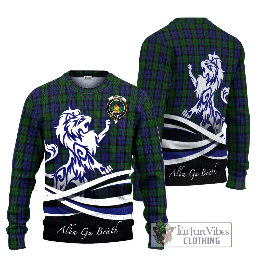 Dundas Tartan Ugly Sweater with Alba Gu Brath Regal Lion Emblem Unisex - Tartan Vibes Clothing