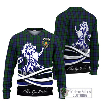 Dundas Tartan Ugly Sweater with Alba Gu Brath Regal Lion Emblem Unisex - Tartan Vibes Clothing