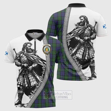 Dundas Tartan Clan Crest Zipper Polo Shirt with Highlander Warrior Celtic Style Unisex - Tartan Vibes Clothing