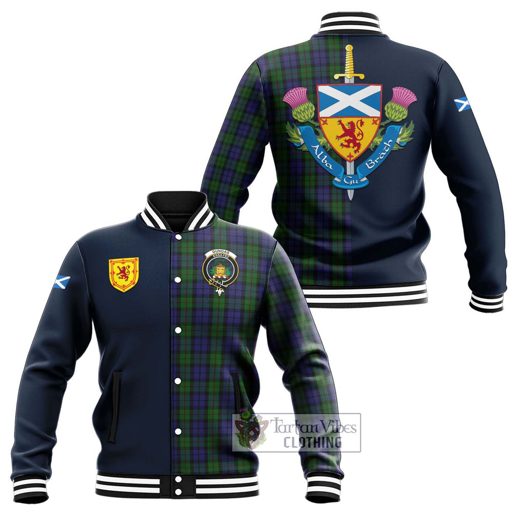Dundas Tartan Baseball Jacket Alba with Scottish Lion Royal Arm Half Style Unisex - Tartan Vibes Clothing