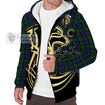 Dundas Tartan Sherpa Hoodie with Family Crest Celtic Wolf Style Unisex S - Tartan Vibes Clothing