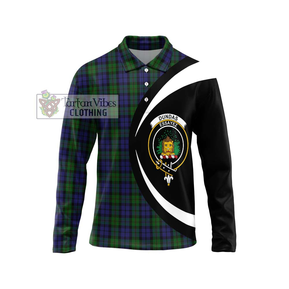 Dundas Tartan Long Sleeve Polo Shirt with Family Crest Circle Style Unisex - Tartan Vibes Clothing