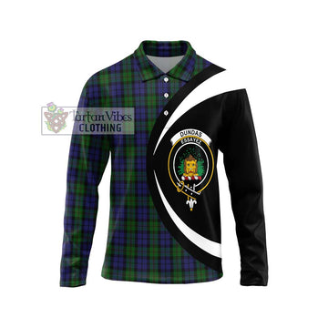 Dundas Tartan Long Sleeve Polo Shirt with Family Crest Circle Style Unisex - Tartan Vibes Clothing