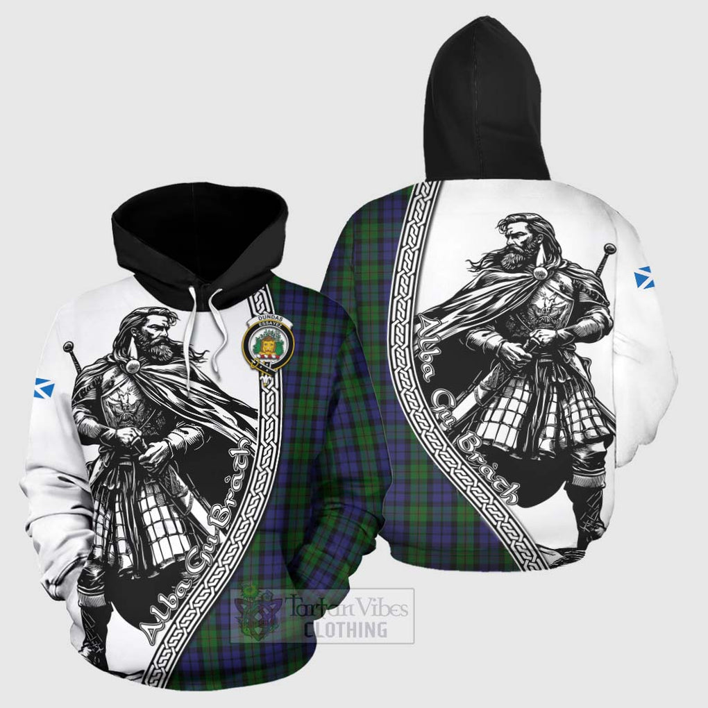 Dundas Tartan Clan Crest Hoodie with Highlander Warrior Celtic Style Zip Hoodie - Tartan Vibes Clothing