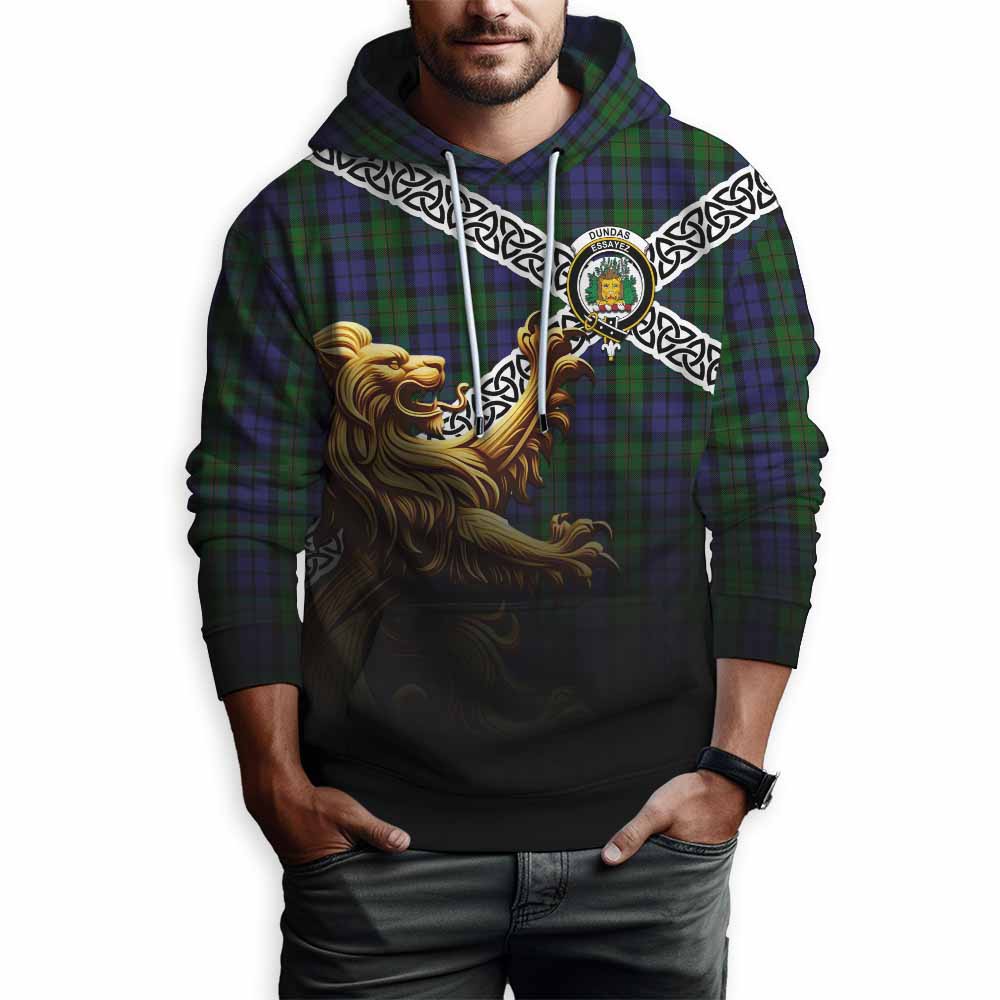 Dundas Crest Tartan Hoodie with Golden Lion Emblem Celtic Style Pullover Hoodie - Tartan Vibes Clothing