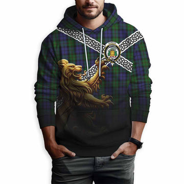 Dundas Crest Tartan Hoodie with Golden Lion Emblem Celtic Style Pullover Hoodie - Tartan Vibes Clothing
