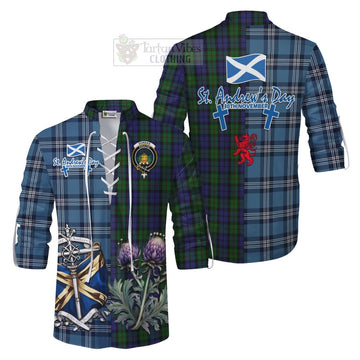 Dundas Tartan Ghillie Kilt Shirt Happy St. Andrew's Day Half Tartan Style Men - Tartan Vibes Clothing