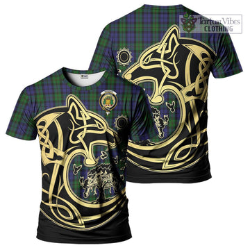 Dundas Tartan T-Shirt with Family Crest Celtic Wolf Style Kid's Shirt - Tartan Vibes Clothing