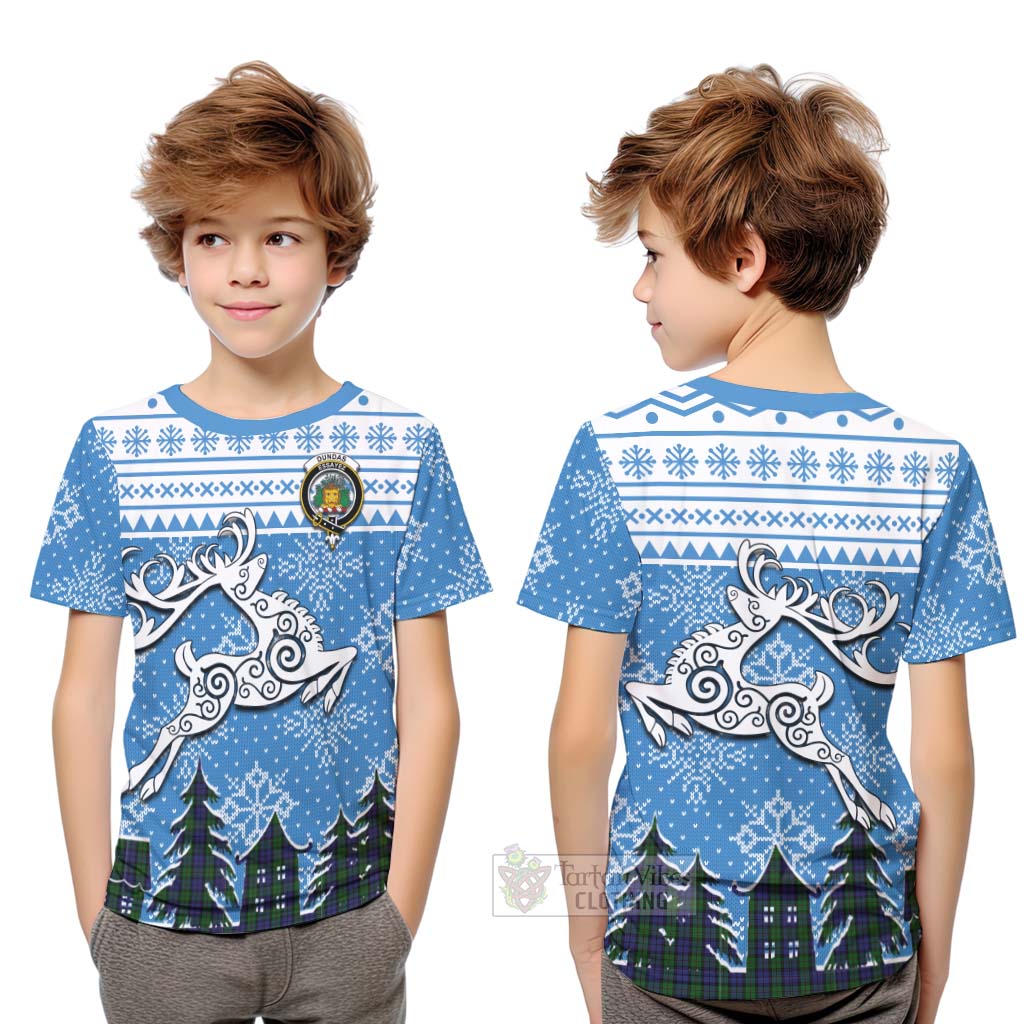Dundas Clan Christmas Kid T-Shirt Celtic Reindeer Style Youth XL Size14 - Tartan Vibes Clothing