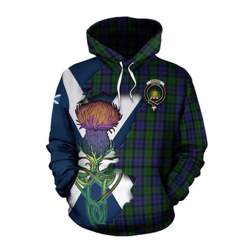 Tartan Vibes Clothing Dundas Tartan Family Crest Cotton Hoodie Scottish Thistle Celtic Inspired