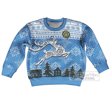Dundas Clan Christmas Kid Ugly Sweater with Tartan and Celtic Reindeer Style