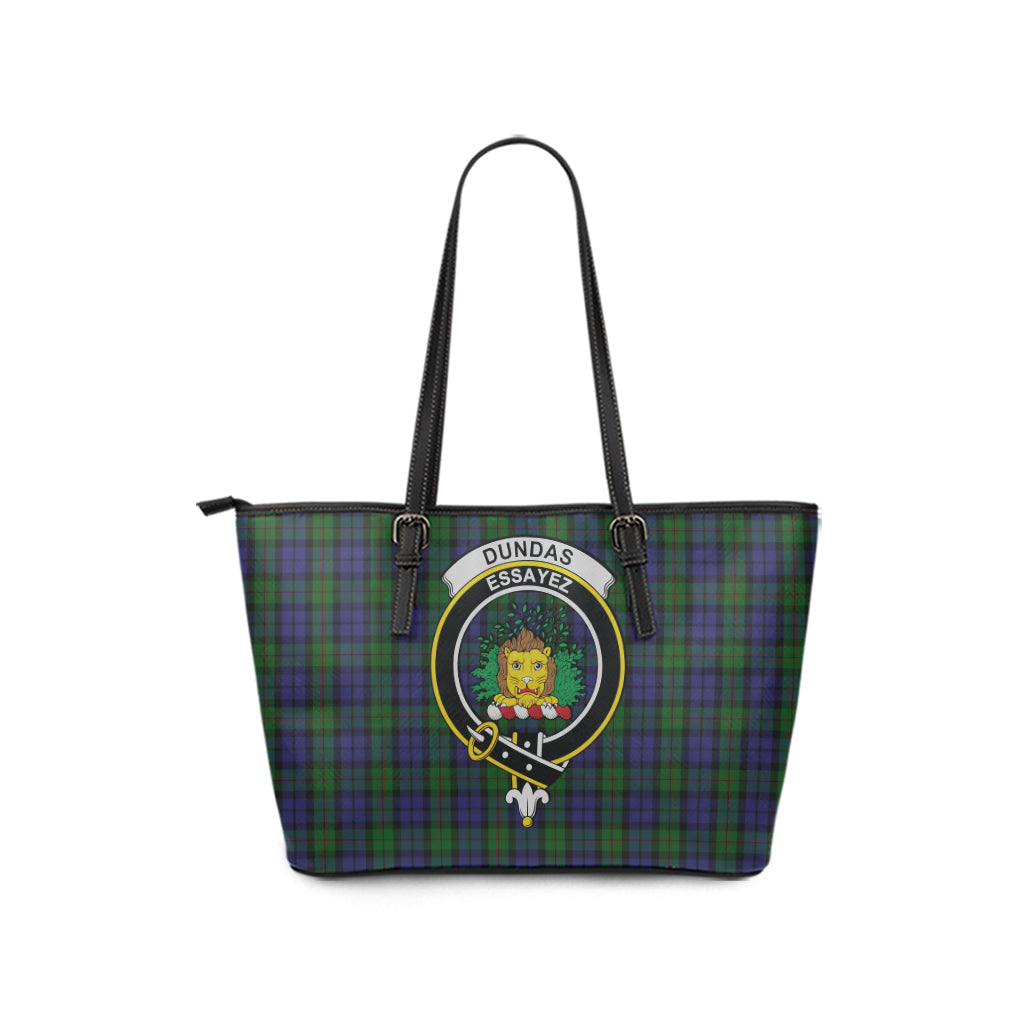 Dundas Tartan Leather Tote Bag with Family Crest - Tartan Vibes Clothing