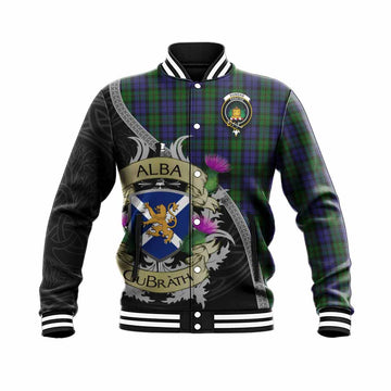 Dundas Tartan Family Crest Baseball Jacket Lion Rampant Royal Thistle Shield Celtic Inspired Unisex - Tartan Vibes Clothing