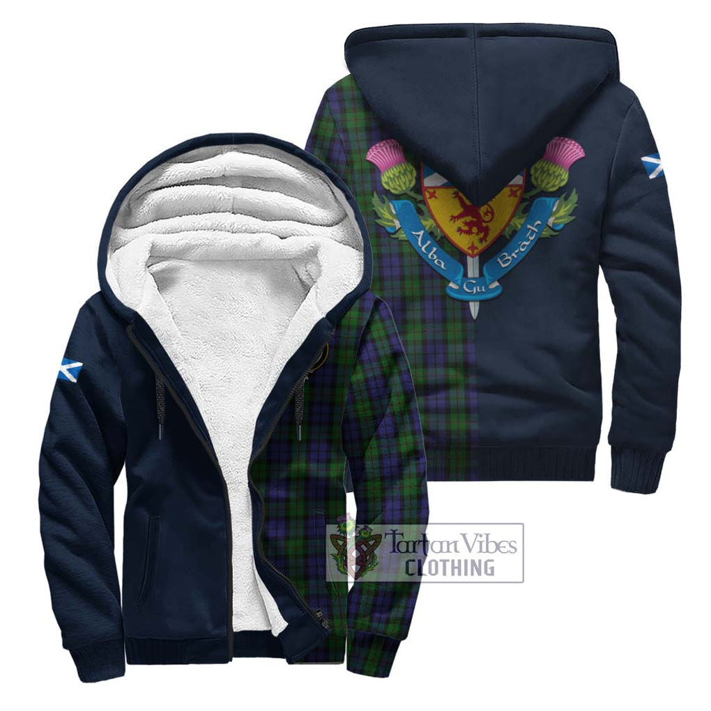 Dundas Tartan Sherpa Hoodie Alba with Scottish Lion Royal Arm Half Style Unisex S - Tartan Vibes Clothing