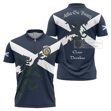 Dundas Tartan Lion Rampant Zipper Polo Shirt Proudly Display Your Heritage with Alba Gu Brath and Clan Name Unisex - Tartan Vibes Clothing
