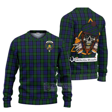 Dundas Tartan Ugly Sweater with Family Crest and Bearded Skull Holding Bottles of Whiskey Unisex - Tartan Vibes Clothing