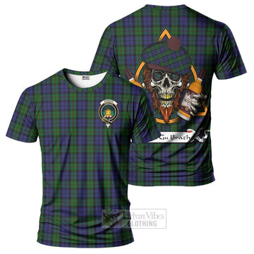 Dundas Tartan T-Shirt with Family Crest and Bearded Skull Holding Bottles of Whiskey Kid's Shirt - Tartan Vibes Clothing