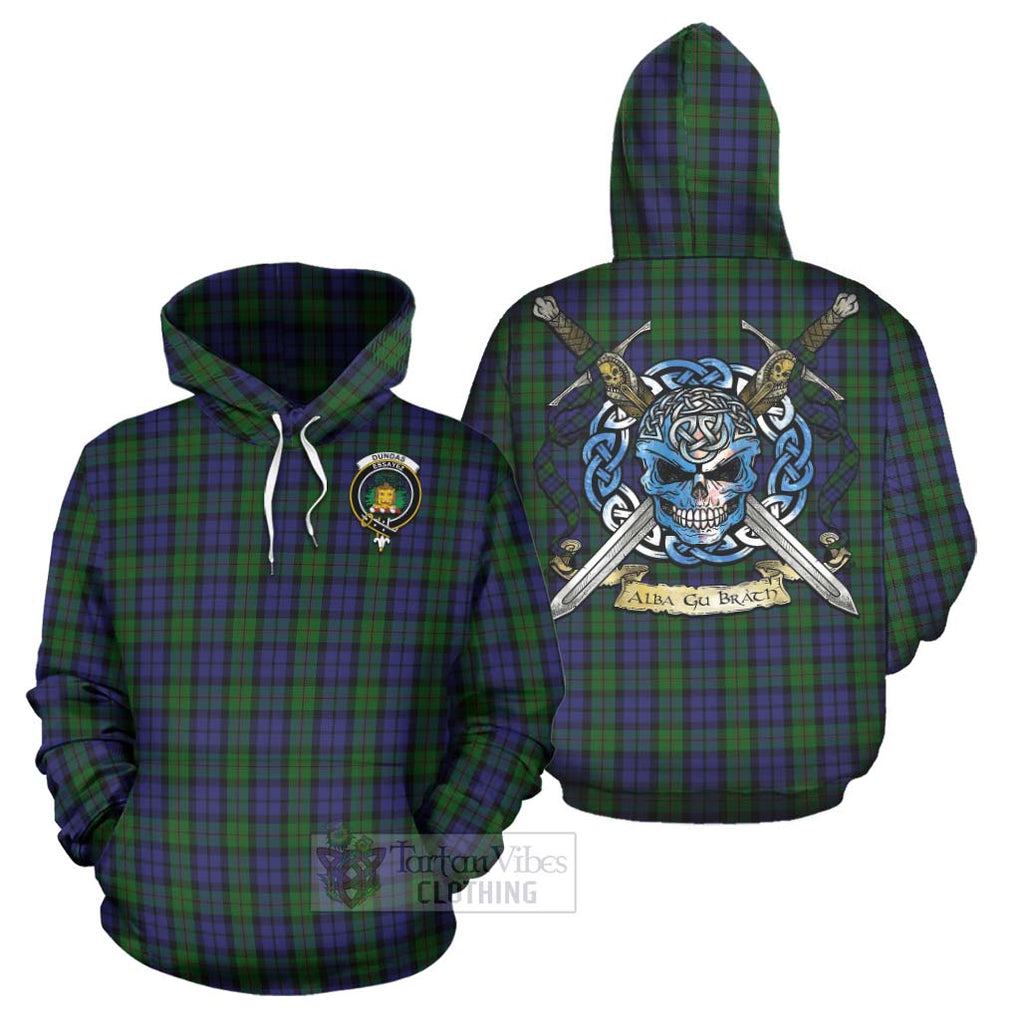 Dundas Tartan Hoodie with Family Crest Celtic Skull Style Zip Hoodie - Tartan Vibes Clothing