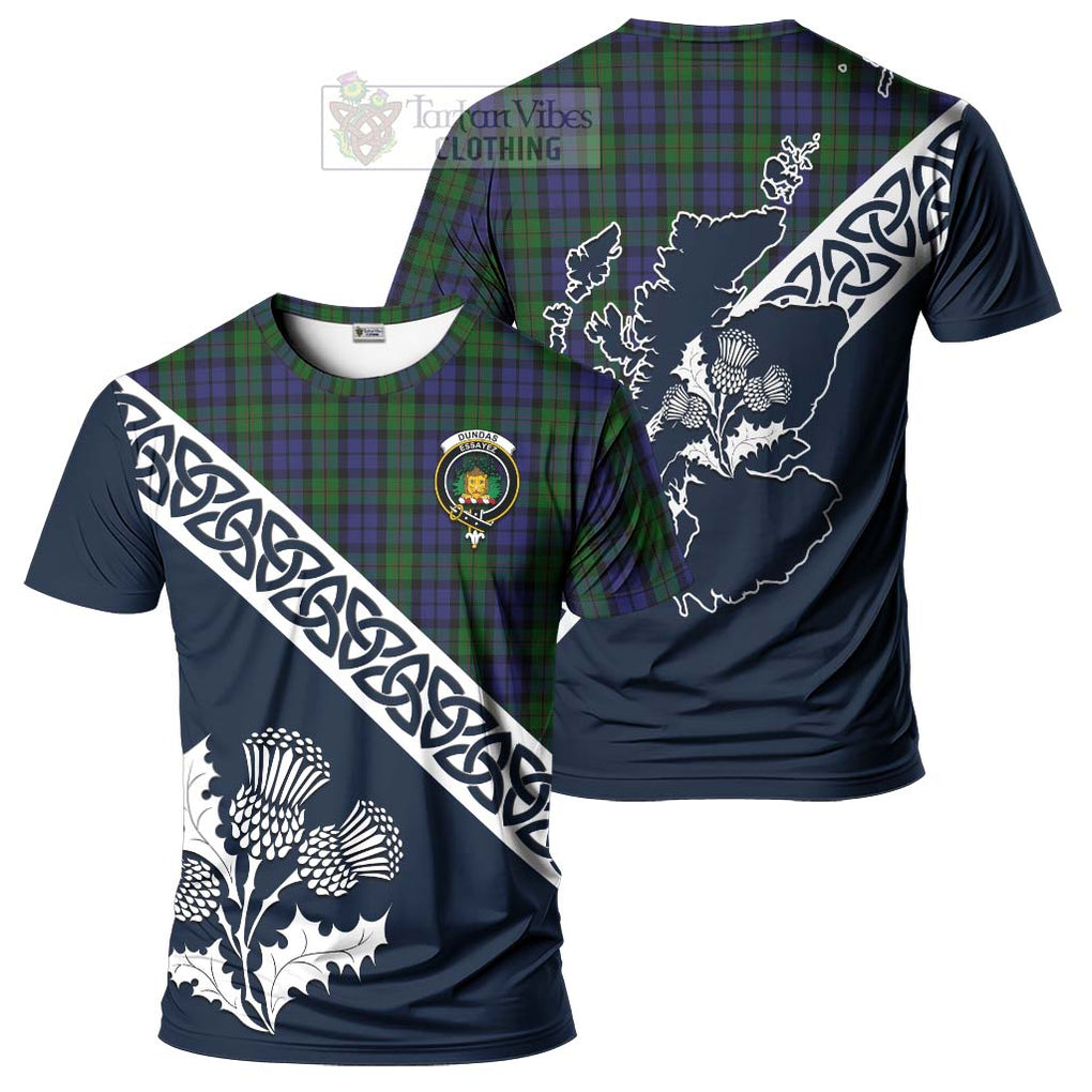 Dundas Tartan T-Shirt Featuring Thistle and Scotland Map Kid's Shirt - Tartanvibesclothing Store