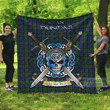 Dundas Tartan Quilt with Celtic Skull Alba Gu Brath Style Super King Quilt 91" x 110" - Tartan Vibes Clothing