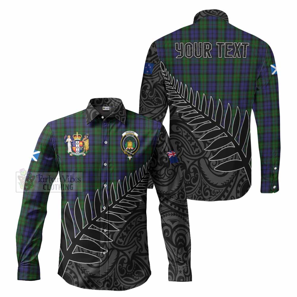 Dundas Crest Tartan Long Sleeve Button Shirt with New Zealand Silver Fern Half Style Men's Shirt S - Tartan Vibes Clothing