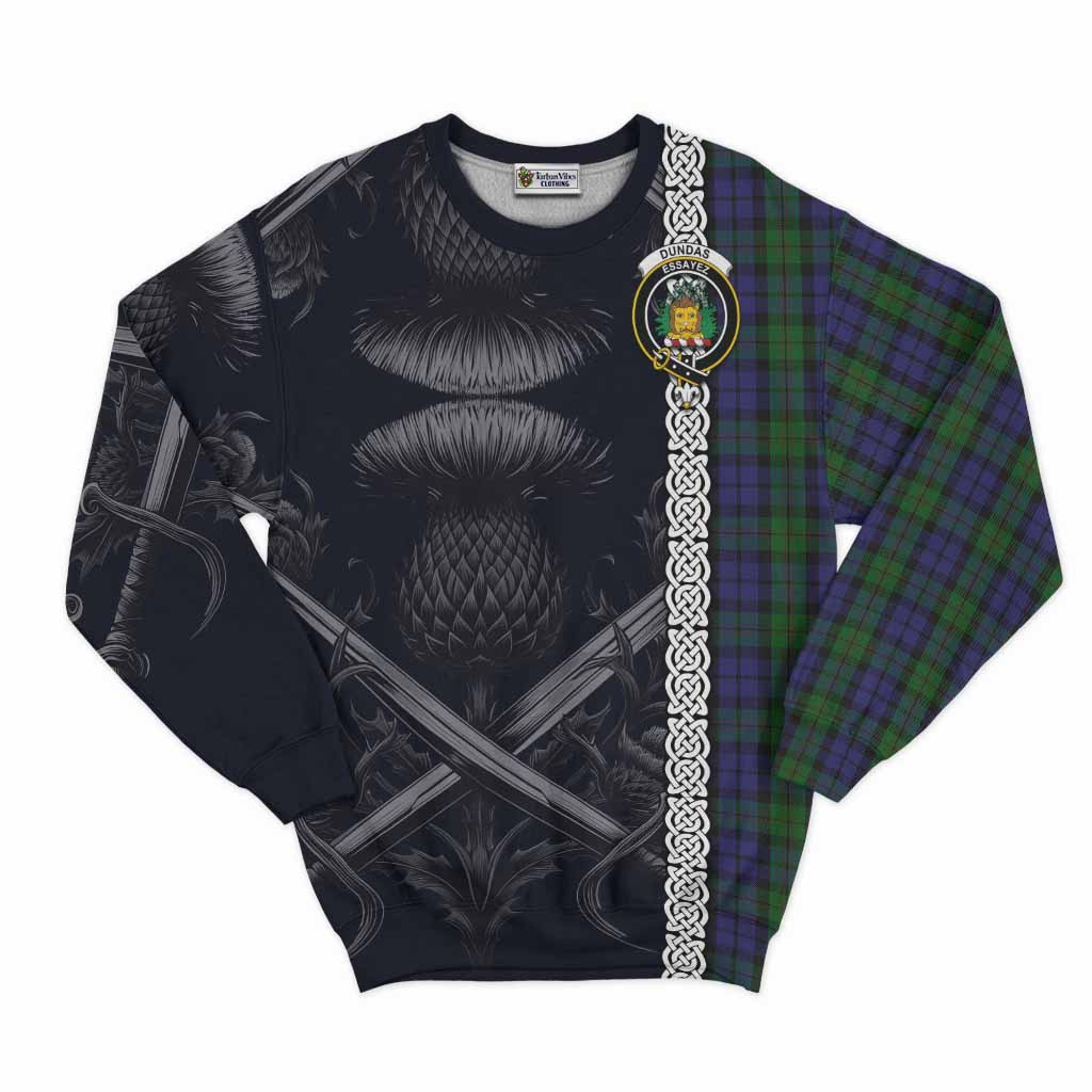 Dundas Tartan Sweatshirt with Family Crest Cross Sword Thistle Celtic Vibes Unisex - Tartan Vibes Clothing