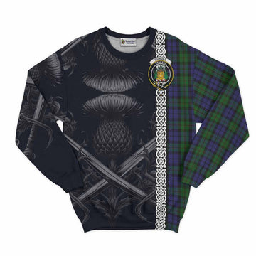 Dundas Tartan Sweatshirt with Family Crest Cross Sword Thistle Celtic Vibes Unisex - Tartan Vibes Clothing
