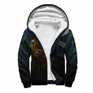Dundas Crest Tartan Sherpa Hoodie with Golden Lion Emblem Celtic Style Unisex S - Tartan Vibes Clothing