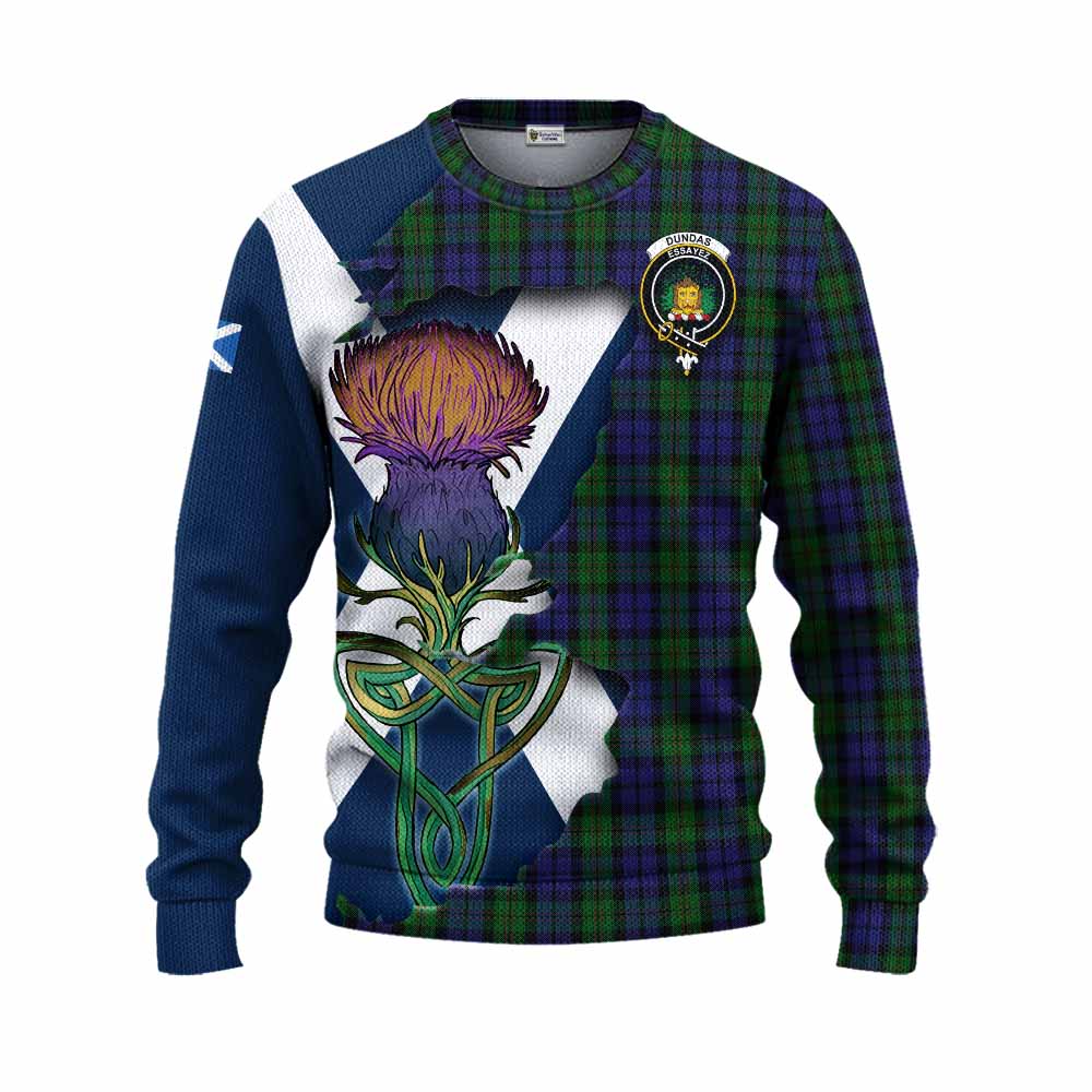 Dundas Tartan Family Crest Knitted Sweater Scottish Thistle Celtic Inspired Unisex - Tartan Vibes Clothing