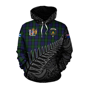 Dundas Crest Tartan Cotton Hoodie with New Zealand Silver Fern Half Style Pullover Hoodie XS - Tartan Vibes Clothing