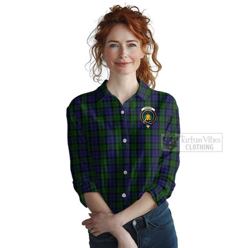 Dundas Tartan Women's Casual Shirt with Family Crest Celtic Skull Style Female - Tartan Vibes Clothing