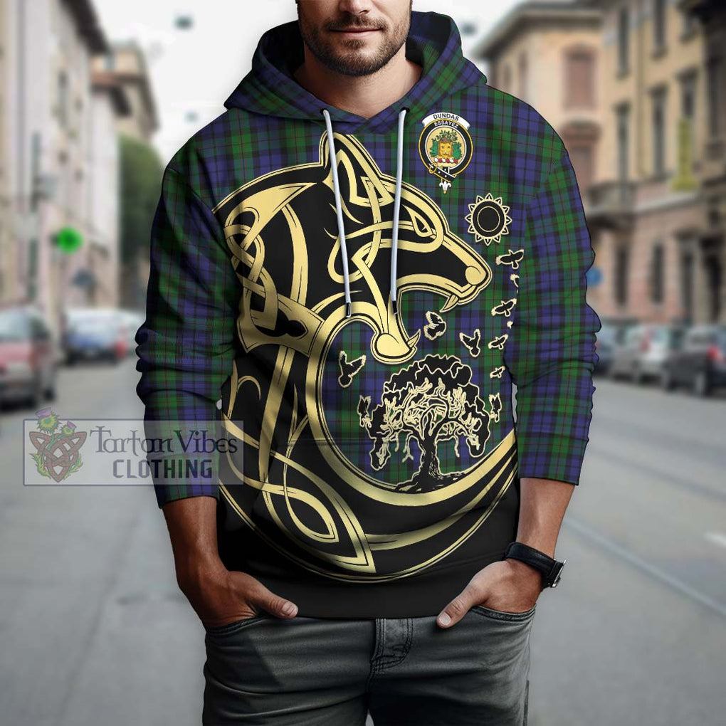 Dundas Tartan Hoodie with Family Crest Celtic Wolf Style Zip Hoodie - Tartan Vibes Clothing
