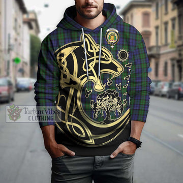 Dundas Tartan Hoodie with Family Crest Celtic Wolf Style Zip Hoodie - Tartan Vibes Clothing