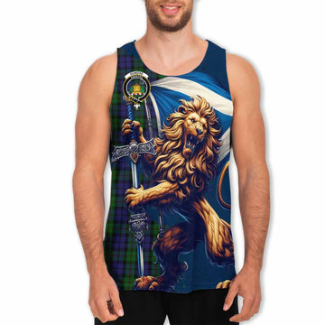 Dundas Tartan Family Crest Men's Tank Top with Scottish Majestic Lion Men - Tartan Vibes Clothing
