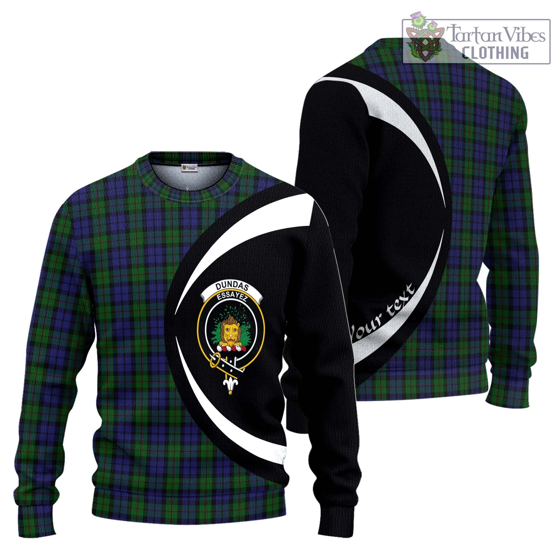 Dundas Tartan Ugly Sweater with Family Crest Circle Style Unisex - Tartan Vibes Clothing